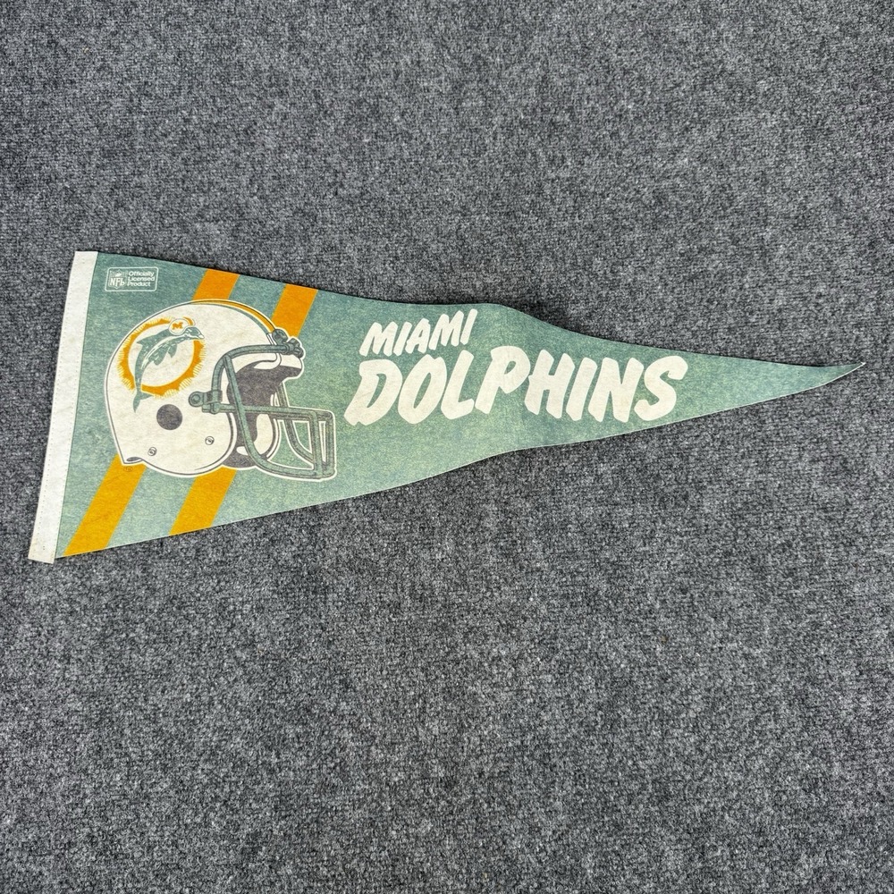 Vintage Miami Dolphins Felt Pennant Flag 1970s 1980s NFL Helmet Banner 2-Bar